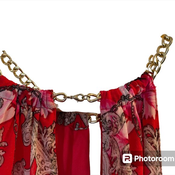 JENNIFER LOPEZ Red/Pink Print Sleeveless High-Low Dress Chain Trim - Size XS - Picture 6 of 12